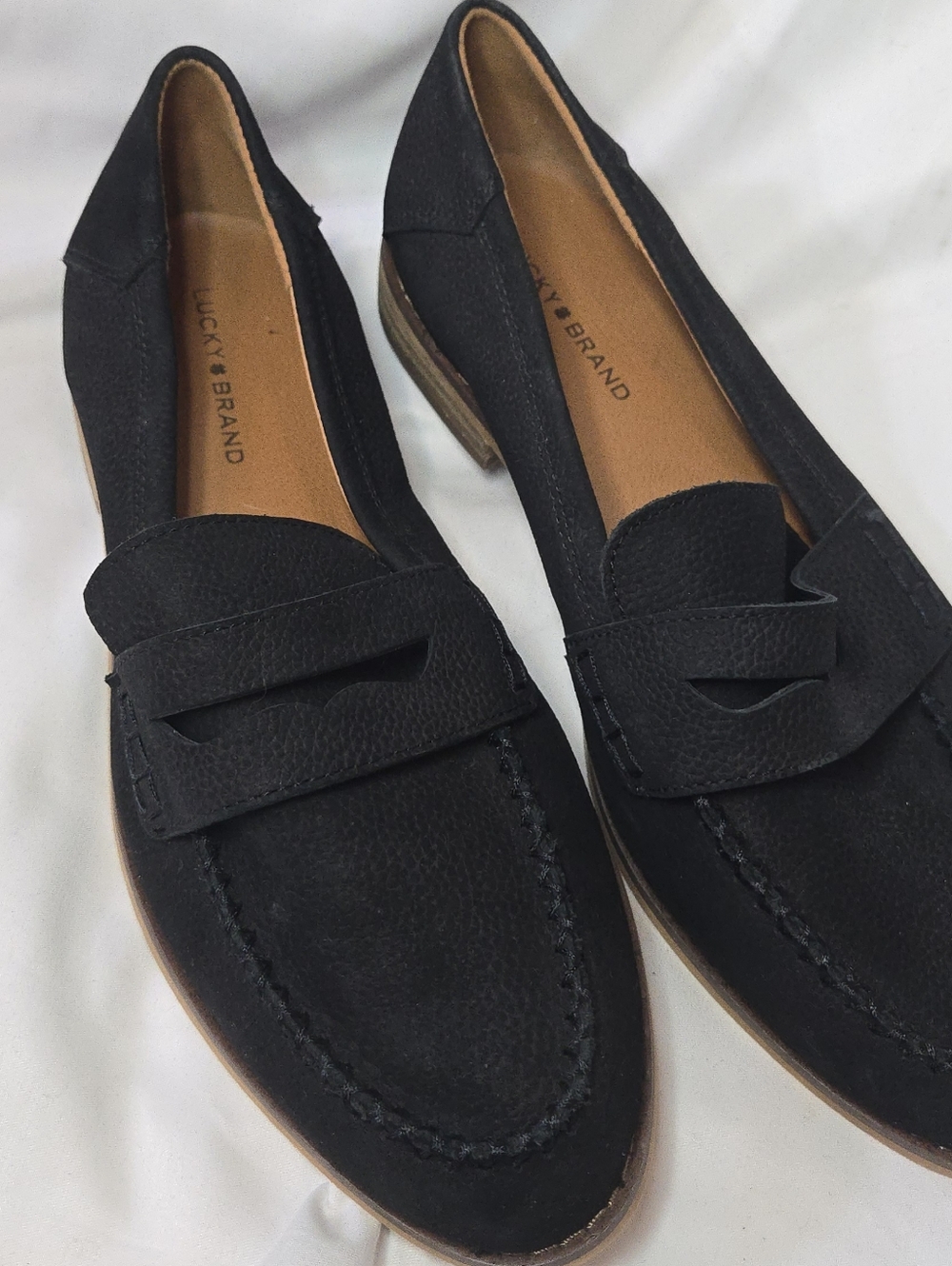 Lucky Brand Eryka Women’s 39/8.5 Black Leather Suede Slip-On Penny Loafers